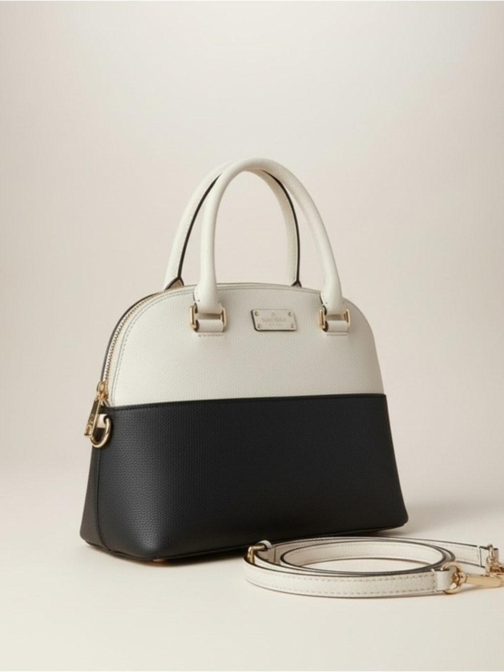 Kate Spade Dome Satchel White Navy Leather Crossbody Classic Chic